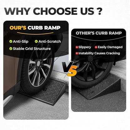 Auto Dynasty Rubber Curb Ramps, 3" Lift Height Curbside Driveway Ramp, 4410 LBS/2T Capacity Sidewalk Curb Ramp for Cars Trucks Bikes Motorcycles Wheelchairs, 2 Pack