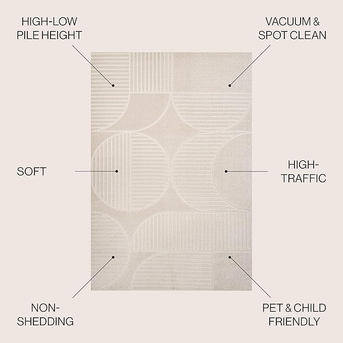 JONATHAN Y Nordby High-Low Arch Striped Ivory/Cream 7' Round Indoor/Outdoor Area Rug, Pet Friendly, Non-Shedding, Stain Resistant, Easy-Cleaning for Backyard, Patio, (SCN104B-7R)