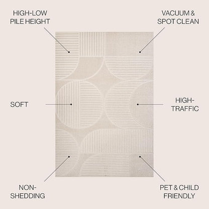 JONATHAN Y Nordby High-Low Arch Striped Ivory/Cream 7' Round Indoor/Outdoor Area Rug, Pet Friendly, Non-Shedding, Stain Resistant, Easy-Cleaning for Backyard, Patio, (SCN104B-7R)
