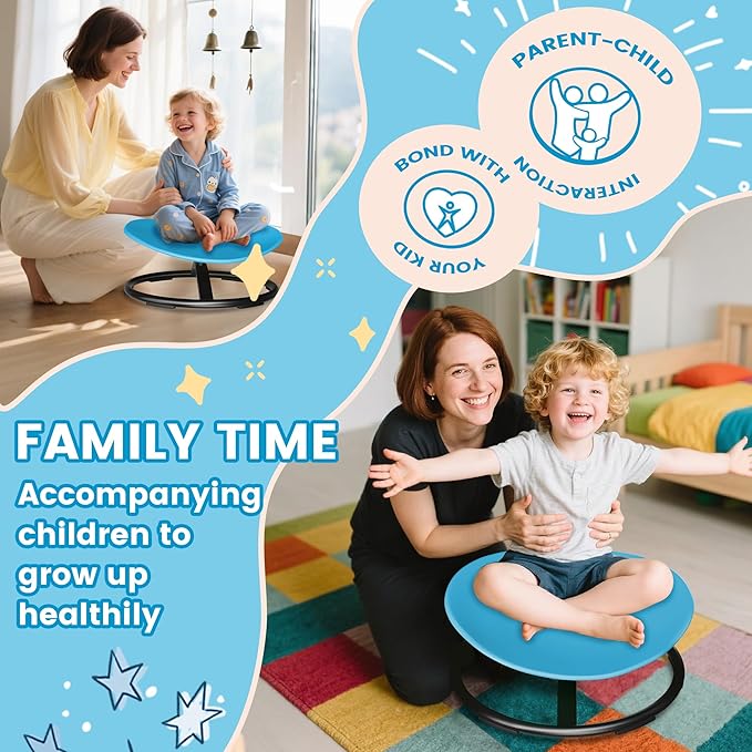 21" L × 19" W Large Size Spinning Chair for Autistic Kids, Toddler Sensory Spinning Chair, Sensory Toys Gifts for Kids with Autism & ADHD, Sit and Spin Training Body Coordination, Azure Rounded Shape
