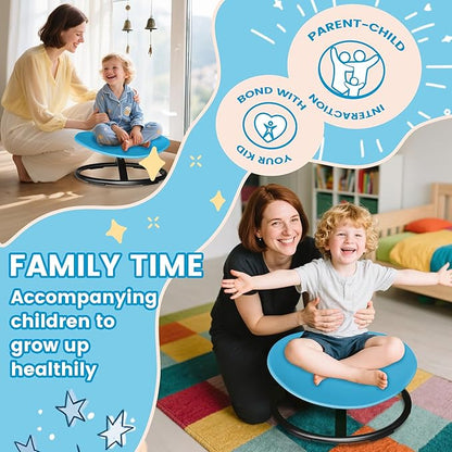 21" L × 19" W Large Size Spinning Chair for Autistic Kids, Toddler Sensory Spinning Chair, Sensory Toys Gifts for Kids with Autism & ADHD, Sit and Spin Training Body Coordination, Azure Rounded Shape
