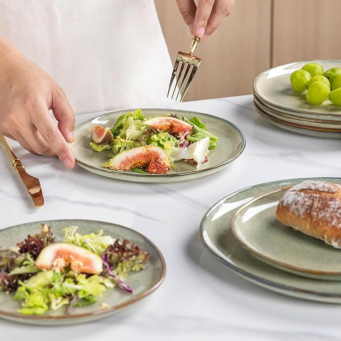 AmorArc Ceramic Plates Set of 6,8.5 Inch Handmade Reactive Glaze Stoneware Plates set for Dessert,Salad,Appetizer,Small Dinner Plates,Microwave & Dishwasher Safe,Scratch Resistant