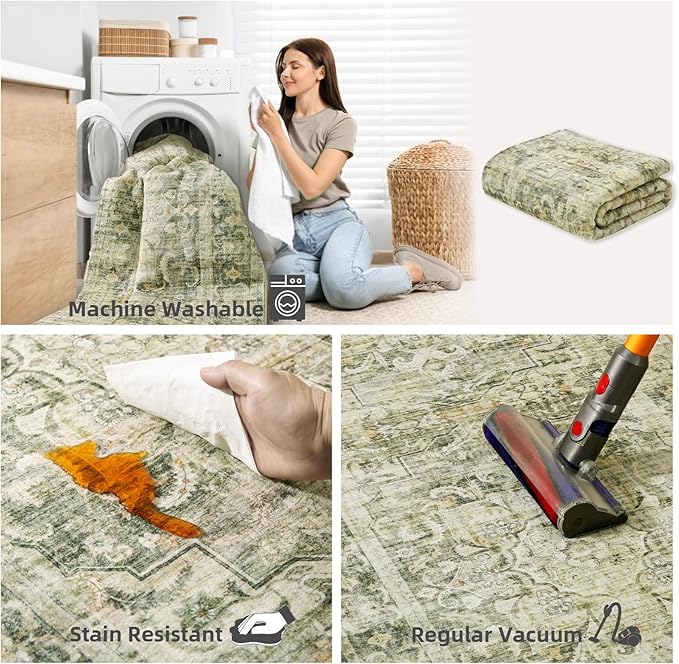Washable Runner Rug Non Slip: 2'x6' Kitchen Rug Runners Stain Resistant Floor Rug with Rubber Backing Non Shedding Soft Carpet Runners for Hallway Indoor Entryway Bedroom Bedside Foyer Bathroom Home
