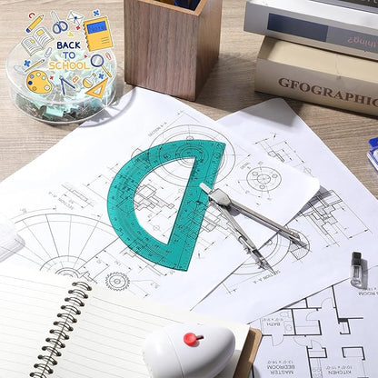 EBOOT Student Geometry Math Set, Drawing Compass and 6 Inch Swing Arm Protractor 180 Degree Math Protractor(Turquoise)