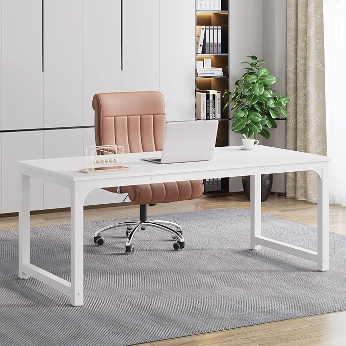 Tribesigns Modern Computer Desk, 63 x 31.5 inch Large Executive Office Desk Computer Table Study Writing Desk Workstation for Home Office, Spliced Desktop, White