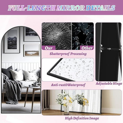 Floor Mirror, 78"×38" Full Length Mirror with Stand for Bedroom Living Room, Black