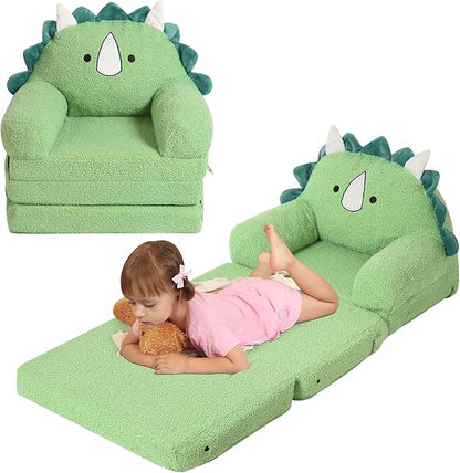 Foldable Kids Sofa, Triceratops Toddler Couch With Tri Folding Foam Cushions, Comfy Couch for Ages 18 Months and Up
