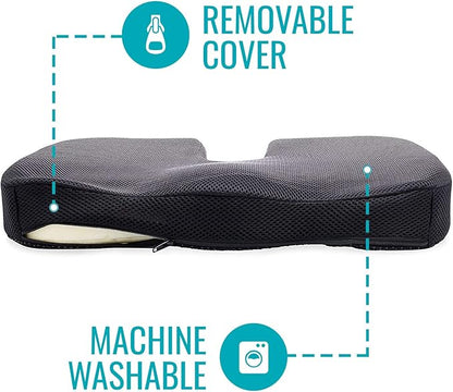 DMI Memory Foam Seat Support Cushion | Coccyx, Sciatica, & Tailbone Pain Relief | Multi-Use Ergonomic Seat Cushion for Office Chair for Driving & Home | Breathable