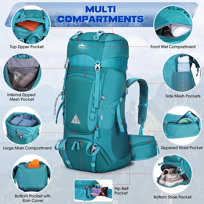 IGOLUMON 60L Hiking Backpack Waterproof Camping Backpack with Rain Cover Large Lightweight Backpacking Backpack for Men Women