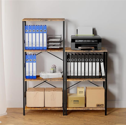 Whitmor 4 Tier Bookshelf - Small Book Shelf Industrial Bookcase, Metal Book Case Book Storage Organizer for CD/Movie/Book, Bookshelves for Bedroom Office Living Room Berry Brown