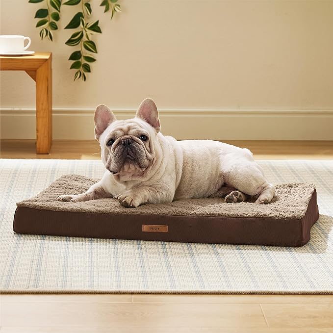 LE SURE Washable Dog Bed Cover Replacement - Medium Size Plush Fleece Cover for Orthopedic Egg Crate Foam Pet Mat 30x20x3 Inches, Brown