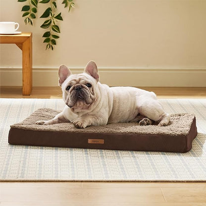LE SURE Washable Dog Bed Cover Replacement - Medium Size Plush Fleece Cover for Orthopedic Egg Crate Foam Pet Mat 30x20x3 Inches, Brown