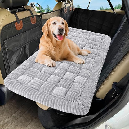 Dog Car Bed Mat, Non-Slip Backseat Extender Pet Blanket, Plaid Dog Bed for Trucks, Sedans & Large SUVs, Chew-Resistant Travel Pad for Dogs, Easy Clean & Scratch-Proof & Comfort竊?6"x28.7" Light Gray