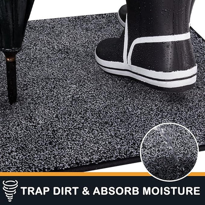PURRUGS Dirt Trapping Door Mat 31.5" x 47", Non-Slip Machine Washable Entryway Rug, Dog Doormat, Indoor Front Door Mat, Super Absorbent Entry Rug for Muddy Shoes & Paws, Bluish Grey-Black