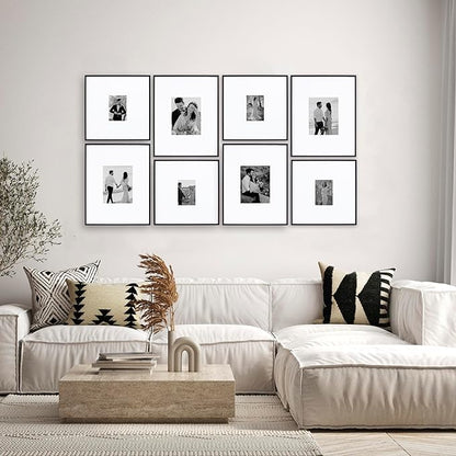 Camden Reed Arcadia 8 Piece Oversized Gallery Wall Frame, 16x20 and 16x16 Inch Matted Frames for Featuring 8x10 and 5x7 Inch Photographs or Art Prints, Black Finish