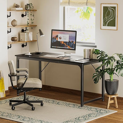 Huuger Modern Simple Office Desk, 63 Inch, Gaming & Writing Desk with Storage, Large Legroom, Metal Frame, Black
