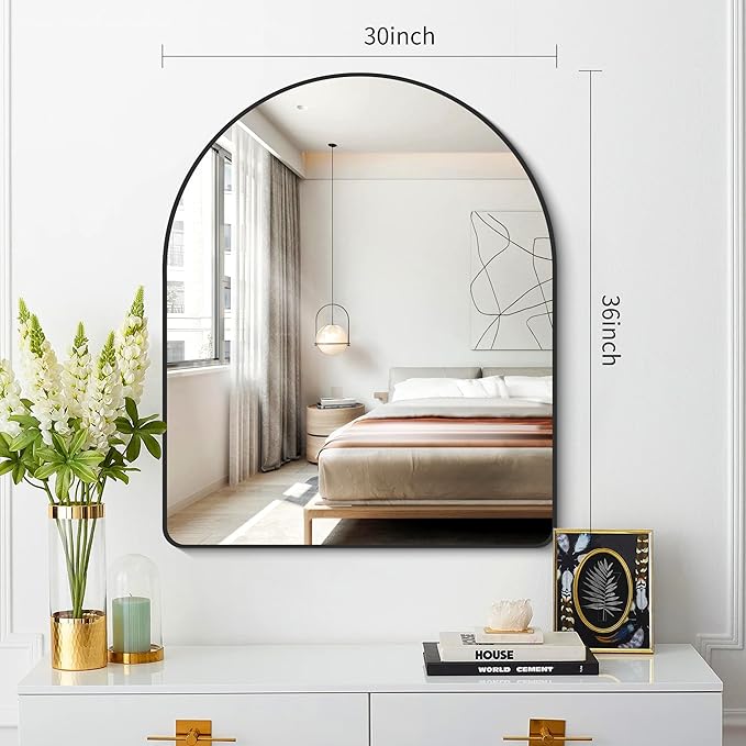 FORBATH Arched Bathroom Mirror 30x36 Inch, Bathroom Mirror Wall Mounted Modern Black Aluminum Frame Decor Dresser Mirror for Bedroom Living Room Entryway, Hanging or Leaning Against Wall