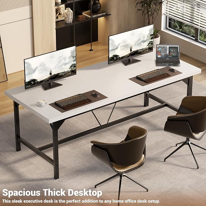 Unikito 63 Inch Computer Desk, Sturdy Large Office Desk, Premium 2 Person Long Desks, Super Thick Study Writing Gaming Table, Modern Computer Table for Home Office Workstation, Easy to Assemble, White