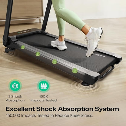 UREVO Treadmill with Desk Workstation, Walking Pad Treadmills for Home Office, Under Desk Compact Design Treadmill with HIIT Programs, Remote Control, LED Display