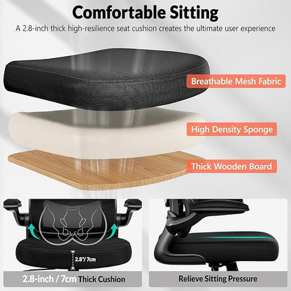 Home Office Desk Chair, Ergonomic Office Chair with Lumbar Support and Adjustable Armrests, Office Chair, Breathable Mesh Mid Back Computer Chair, Modern Comfy Desk Chair