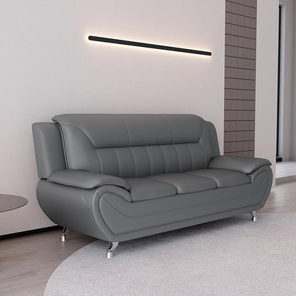 Container Furniture Direct Michael Modern Faux Leather Upholstered Stainless Steel Legs Living Room Sofa, Loveseat, Sleek Gray