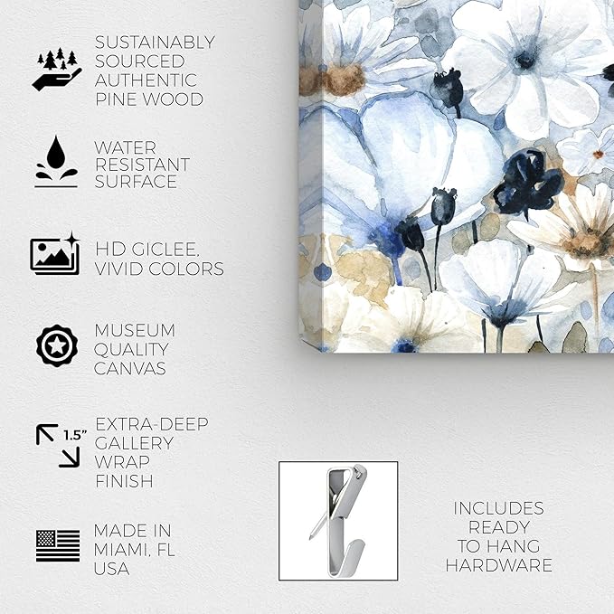 The Oliver Gal Artist Co. Floral and Botanical Wall Art Canvas Prints 'Fields Flowers Home Décor, 15 in x 10 in, Blue, White