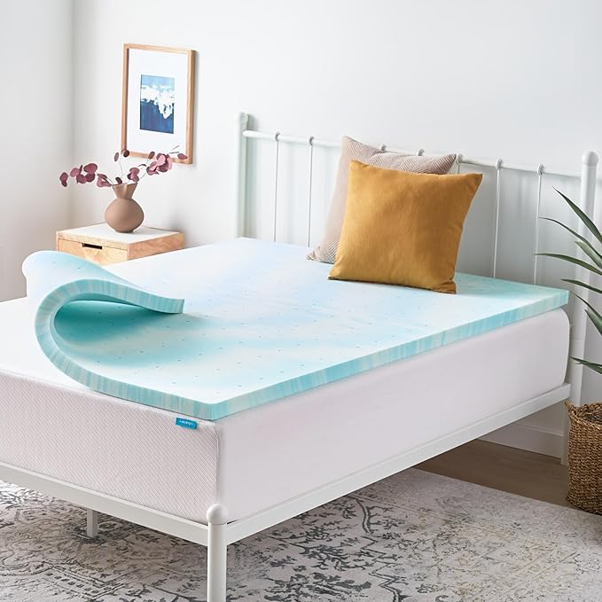 Linenspa 2 Inch Gel Swirl Memory Foam Mattress Topper – Cooling Gel Infused – Pressure Relieving Bed Topper - Mattress Pad – CertiPUR Certified - Twin Size