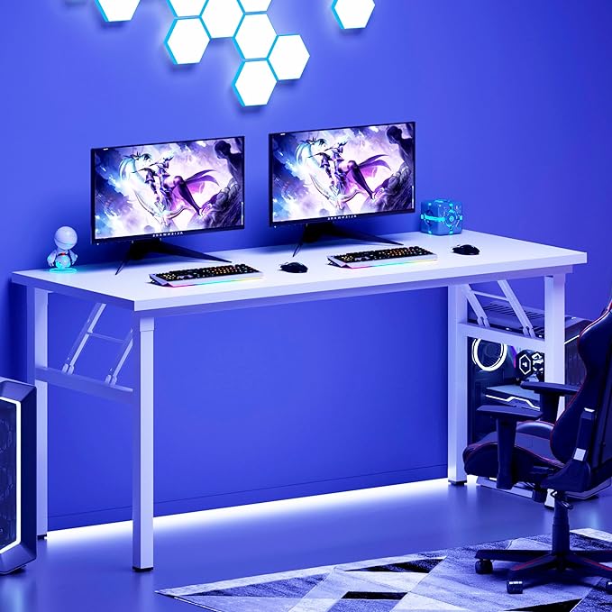 Need Office Computer Desk - 54.3L Sturdy and Heavy Duty Folding Laptop Table,Writing Table/Home Office Desk/Sewing Table,No Assembly Required (White) AC5DW138