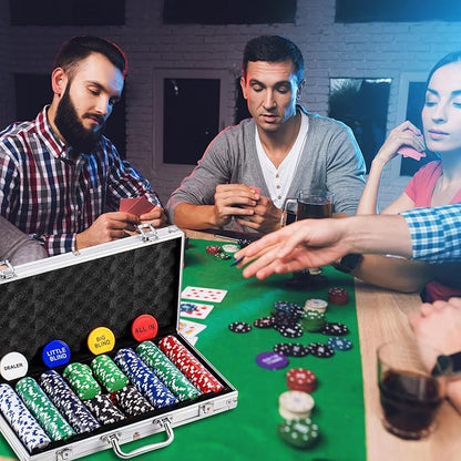 Aoriher Blackjack Casino Game Set, Include 300 Poker Chips, Casino Felt 1 Automatic Card Shuffler 6 Deck Dealer Shoe Discard Holder Tray Aluminum Case for Texas Holdem Blackjack Poker(Green)
