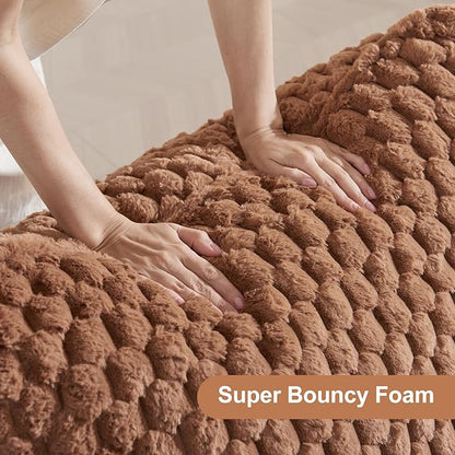 Bean Bag Chair with Ottoman - Modern Comfy Beanbag Sofa with Footrest, Soft Faux Fur Lounger Chair for Adults Teens, Cozy Memory Foam Filled Gaming Reading Chairs for Bedroom, Living Room (Brown)