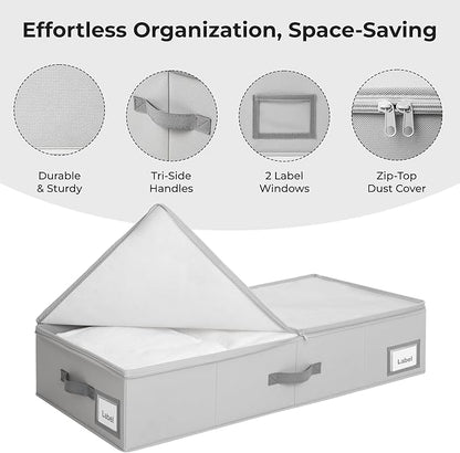 Cupic Cupid Under Bed Storage Containers, Foldable Organizer with Lid for Bedroom, Underbed Storage Box for Blankets, Clothes, Shoes, 2 Pack, Grey