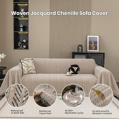 Nobildonna Sofa Cover Washable Soft Thicken Chenille Couch Cover with Tassel,Waterproof Sofa Slipcover for 3-4 Cushion Couch,Sectional Sofa,L-Shaped Furniture Protector Pet-Friendly,Brown 71"x134"