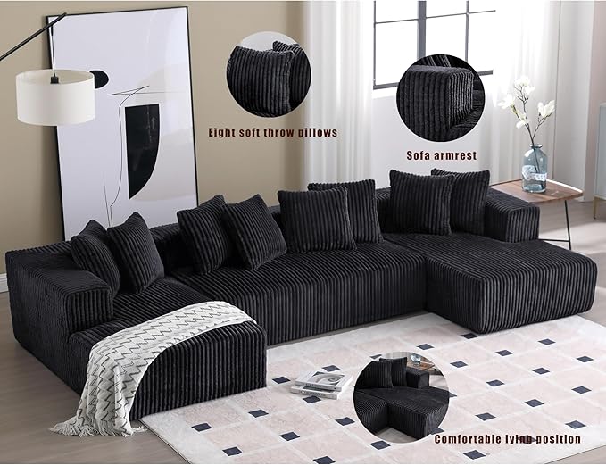 Eafurn Free Combination Cloud Boneless Modular Sectional Sofa with Chaise Lounge,Modern Minimalist Upholstered Couches, Oversized U Shaped Lounge Sofa Couch w/ 8 Pillows