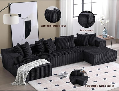 Eafurn Free Combination Cloud Boneless Modular Sectional Sofa with Chaise Lounge,Modern Minimalist Upholstered Couches, Oversized U Shaped Lounge Sofa Couch w/ 8 Pillows