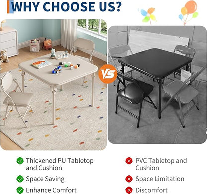 IDEALHOUSE 3 Piece Folding Kids Table and Chairs Set, Children Activity Table and Chairs Set for Dining Room,Daycare,Classrooms