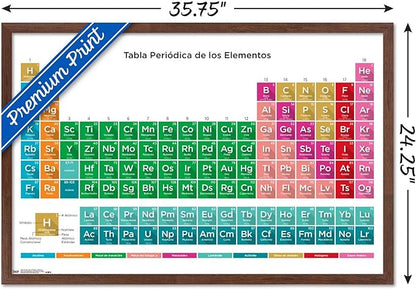 Trends International Periodic Table Of Elements - Spanish Wall Poster, 22.375" x 34", Mahogany Framed Version