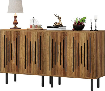 Tribesigns Set of 2 Sideboard Buffet with Storage, 59" Buffet Sideboard Cabinet with Adjustable Shelves, Accent Storage Cabinet for Living Room, Rustic Brown | Set of 2, with Storage