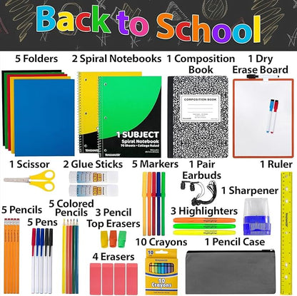 Trail maker Bulk Back to School Supplies 60 Piece Bundle Kits for Girls, Boys, Kids | Back to School Supply Box Set Includes Notebooks, Folders, Headphones, Ruler, Folders, More (12 Kits)