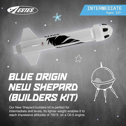 Estes 7315 Blue Origin New Shepard Builder Kit, Intermediate Flying-Rocket Model Kit for Ages 10+, Includes Model Parts and Parachute