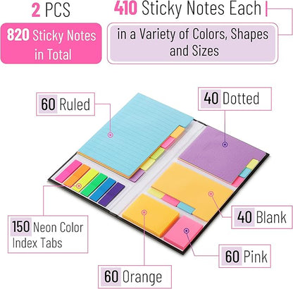 Mr. Pen- Sticky Note Set, 2 Sets, 820 pcs, Vibrant Colors, Sticky Notes Tabs, Divider Sticky Notes, Office Supplies, Stocky Notes for Bible Journaling