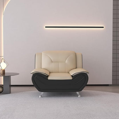 Container Furniture Direct Michael Modern Faux Leather Upholstered Stainless Steel Legs Living Room, Chair, Loveseat, Sofa, Persian Red