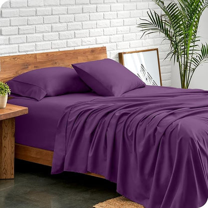 Bare Home Twin Sheet Set - 1800 Ultra-Soft Microfiber Twin Bed Sheets - Double Brushed - Deep Pockets - Easy Fit - Extra Soft - 3 Piece Set - Bedding Sheets & Pillowcases (Twin, Plum)