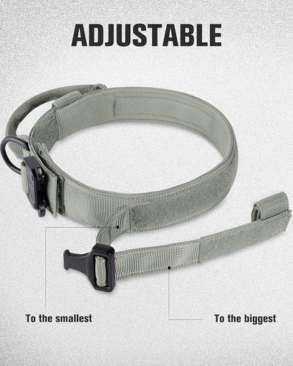 Joytale Tactical Dog Collar with Handle, Adjustable Heavy Duty Military Collar with 2 Patches for Training, Suitable for Large Dogs, Gray, L