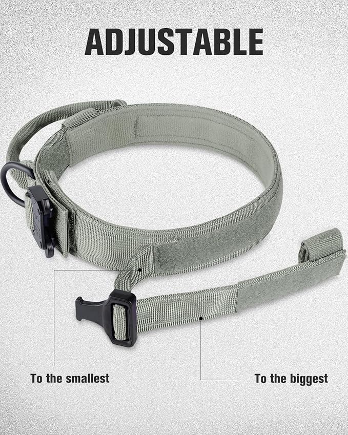 Joytale Tactical Dog Collar with Handle, Adjustable Heavy Duty Military Collar with 2 Patches for Training, Suitable for Medium Dogs, Gray, M