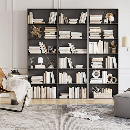 FOTOSOK 6-Tier Open Bookcase and Bookshelf, Freestanding Display Storage Shelves Tall Bookcase for Bedroom, Living Room and Office, Dark Gray