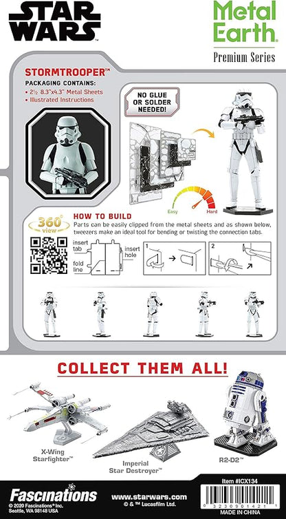 Metal Earth Fascinations Premium Series Star Wars Stormtrooper 3D Metal Model Kit Bundle with Tweezers
