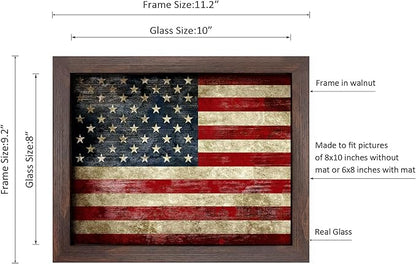 Wieco Art Old Vintage American Flag Wall Art Canvas Print Motivation Classroom Decor With Red Picture Frame and Real Glass Made to Display 5x7" with Mat or 8x10" Without Mat for Home Office Wall Decoration