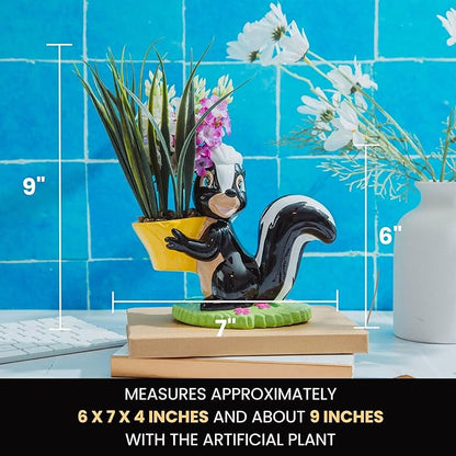 Silver Buffalo Disney Bambi Flower Skunk 6-Inch Ceramic Planter with Artificial Succulent | Faux Indoor Plants for Desk Shelf
