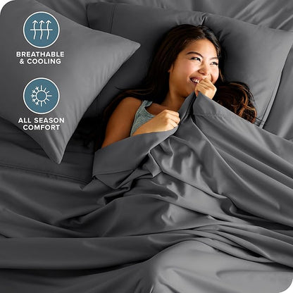 Bare Home California King Sheet Set - 1800 Ultra-Soft Microfiber Cal King Bed Sheets - Double Brushed - Deep Pockets - Easy Fit - 4 Piece Set - Bed Sheets (California King, Grey)