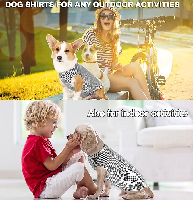 Dog Shirt,Combed Cotton T-Shirts,Soft Cool Boy Girl Tee for Large Dogs Bulldog,Grey Striped XL